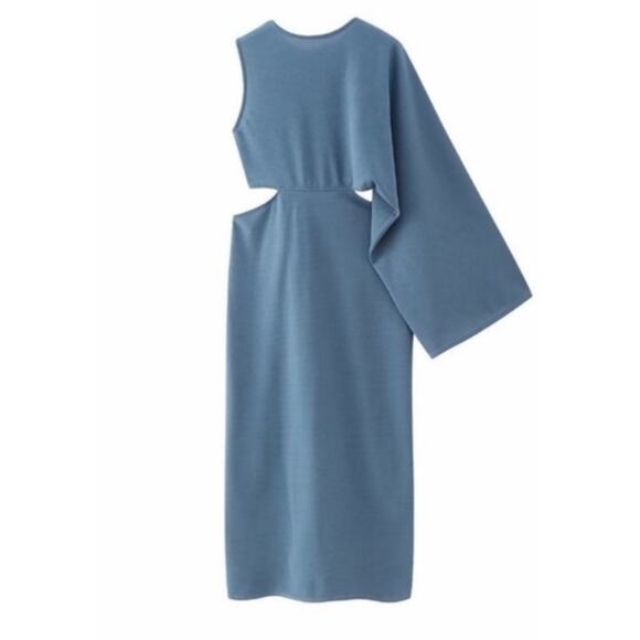 ZARA Bloggers Fav One Shoulder Long Sleeve Cut Out Maxi Dress Blue Size M - Picture 1 of 4